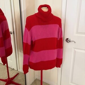 Isaac Mizrahi for Target Red Pink Striped Chunky Knit Turtleneck Sweater Large